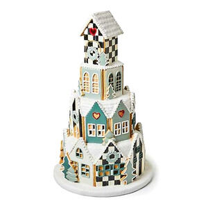 NEW Mackenzie Childs Illuminated Farmhouse Courtly Check Gingerbread Village 20"